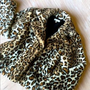 Leopard print faux fur coat